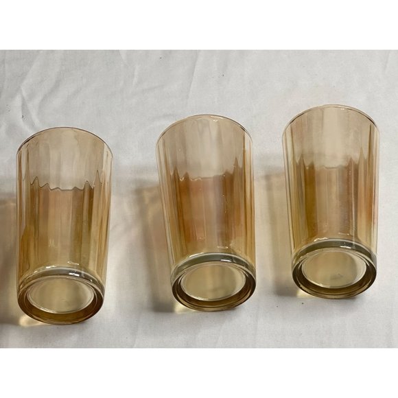 Vtg Amber Rippled Tumblers Glasses Set of 4 5"Tall Drinkware Barware Cocktails - Picture 3 of 4
